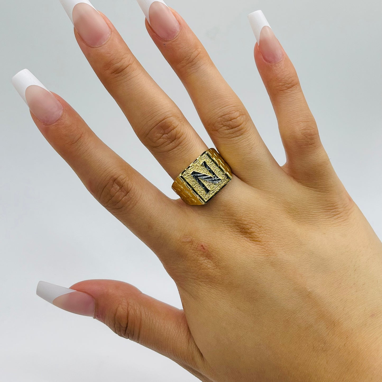 10K Gold Nugget Large Block Initial Ring (Large)