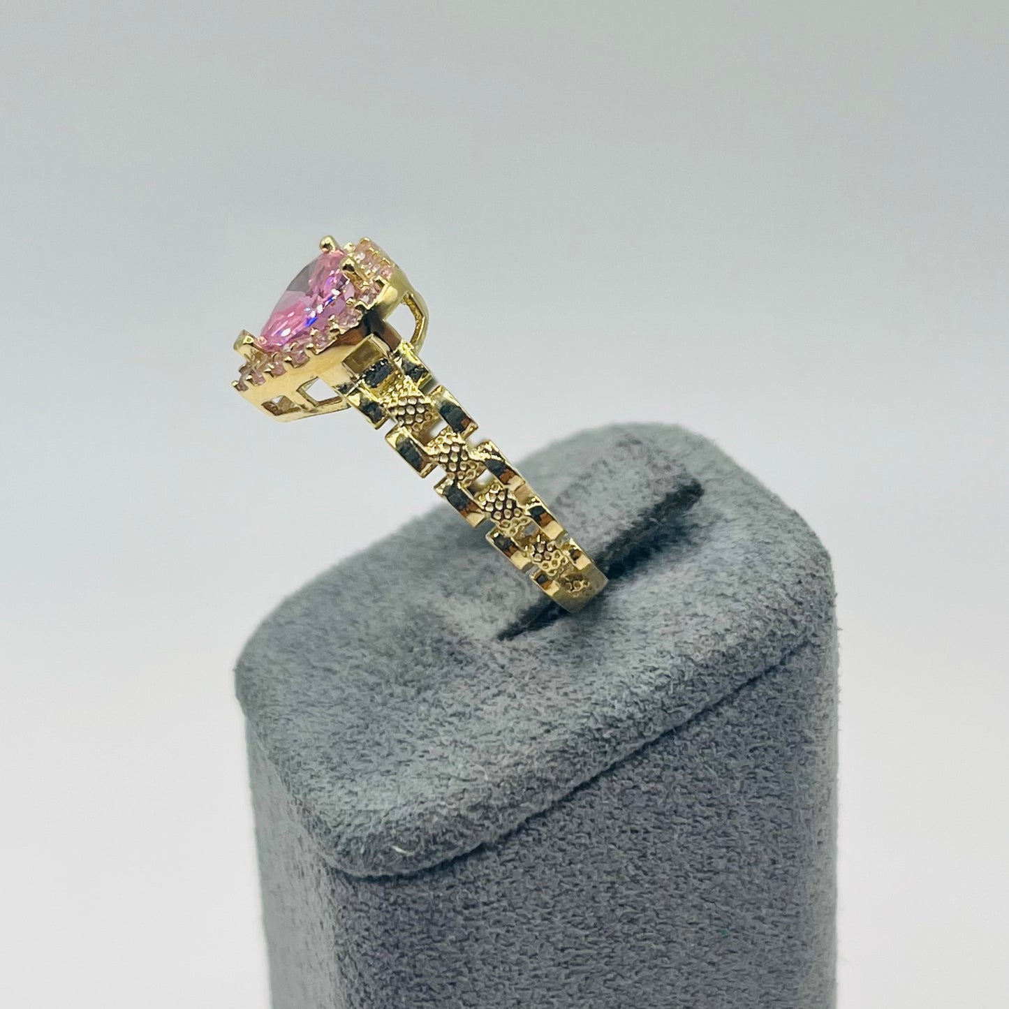 10k Gold CZ Heart Pink Birthstone RX Ring