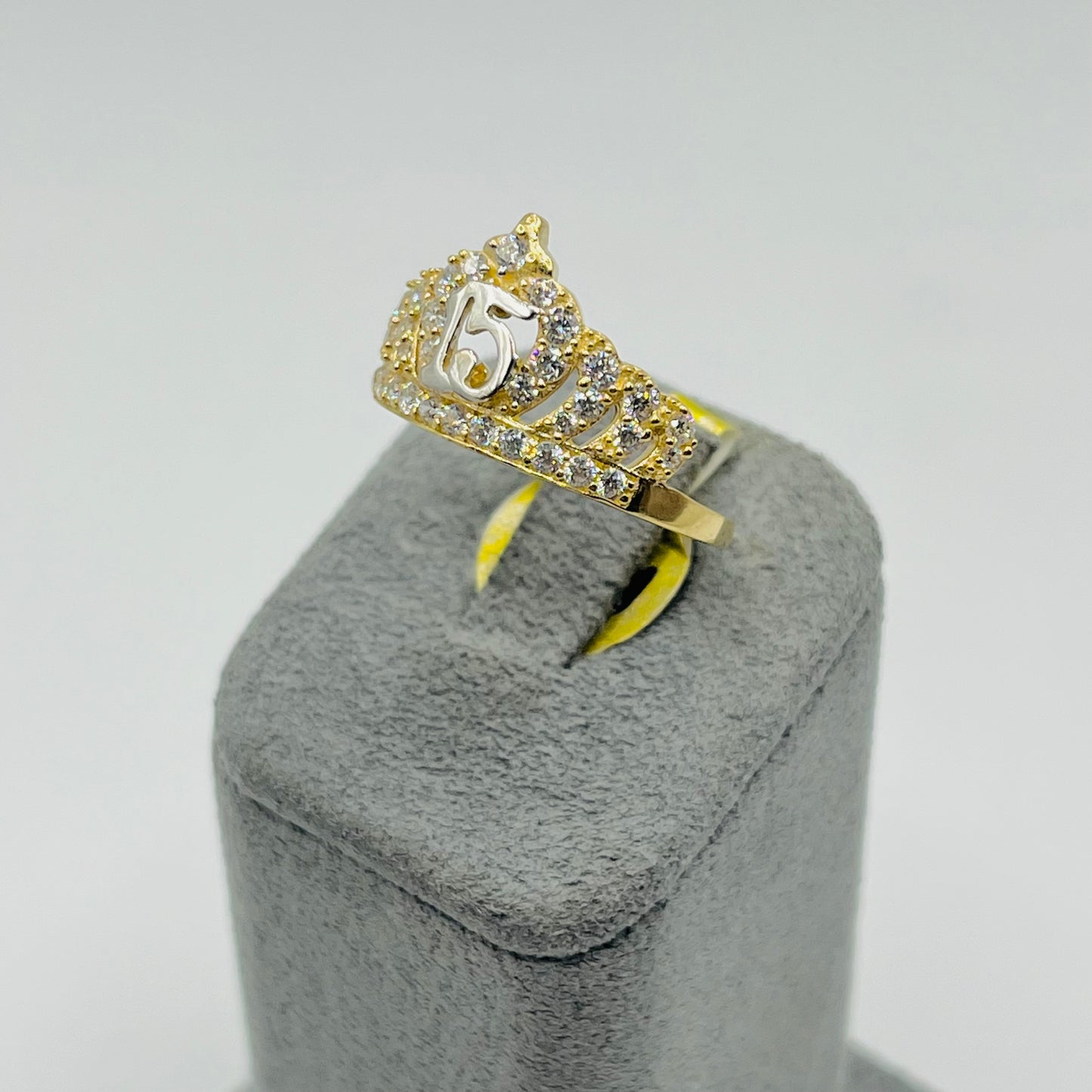 14K Gold CZ Quince Crown Ring