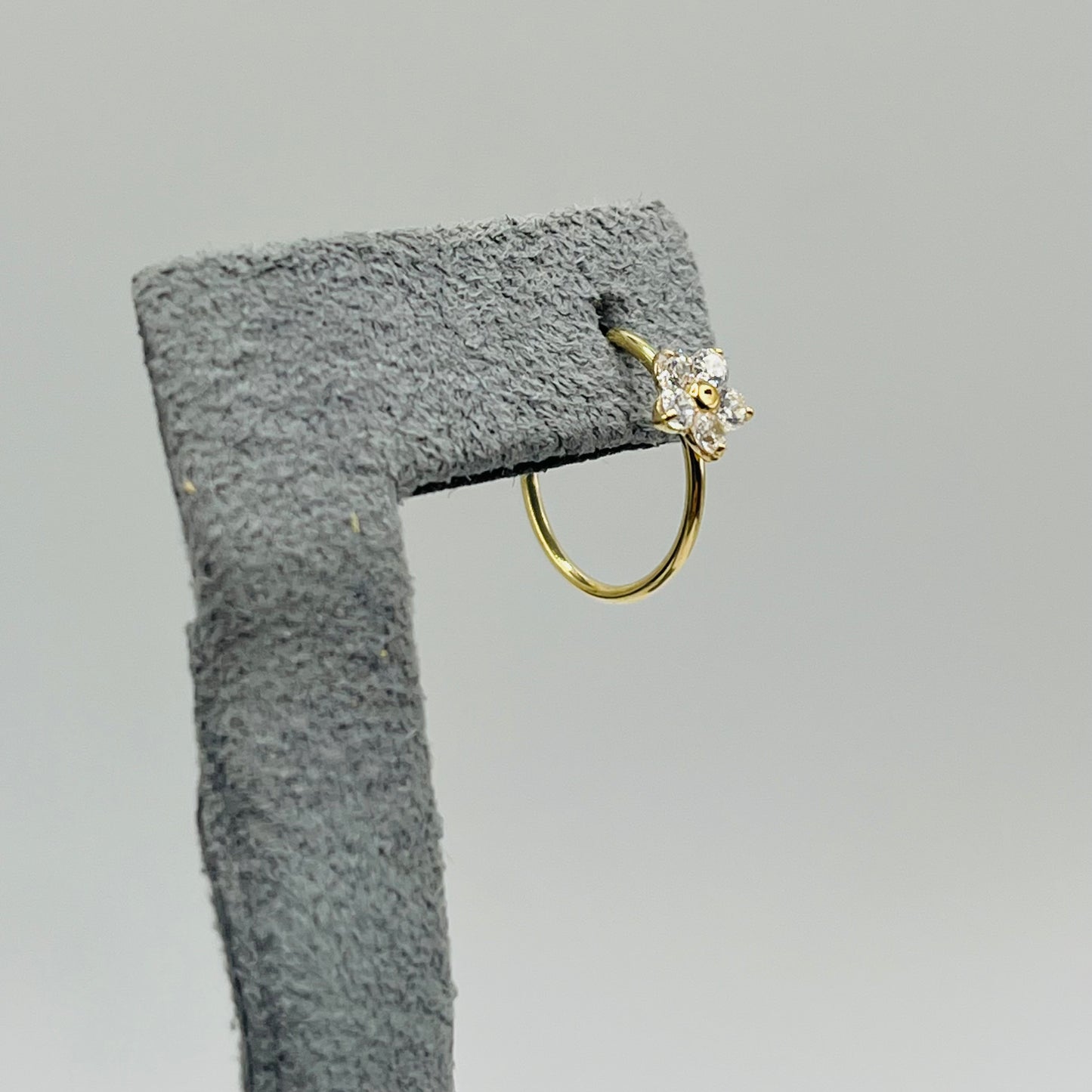 14K Gold CZ White Flower Nose Ring Hoop