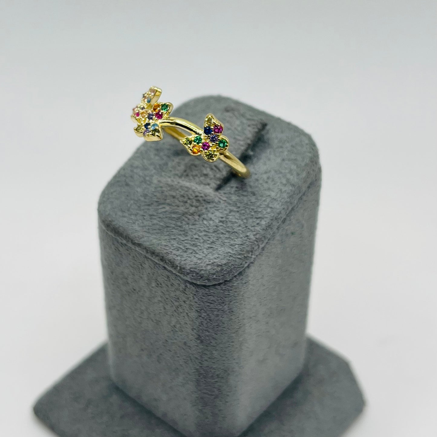 14k Gold Multicolor CZ Butterfly Ring