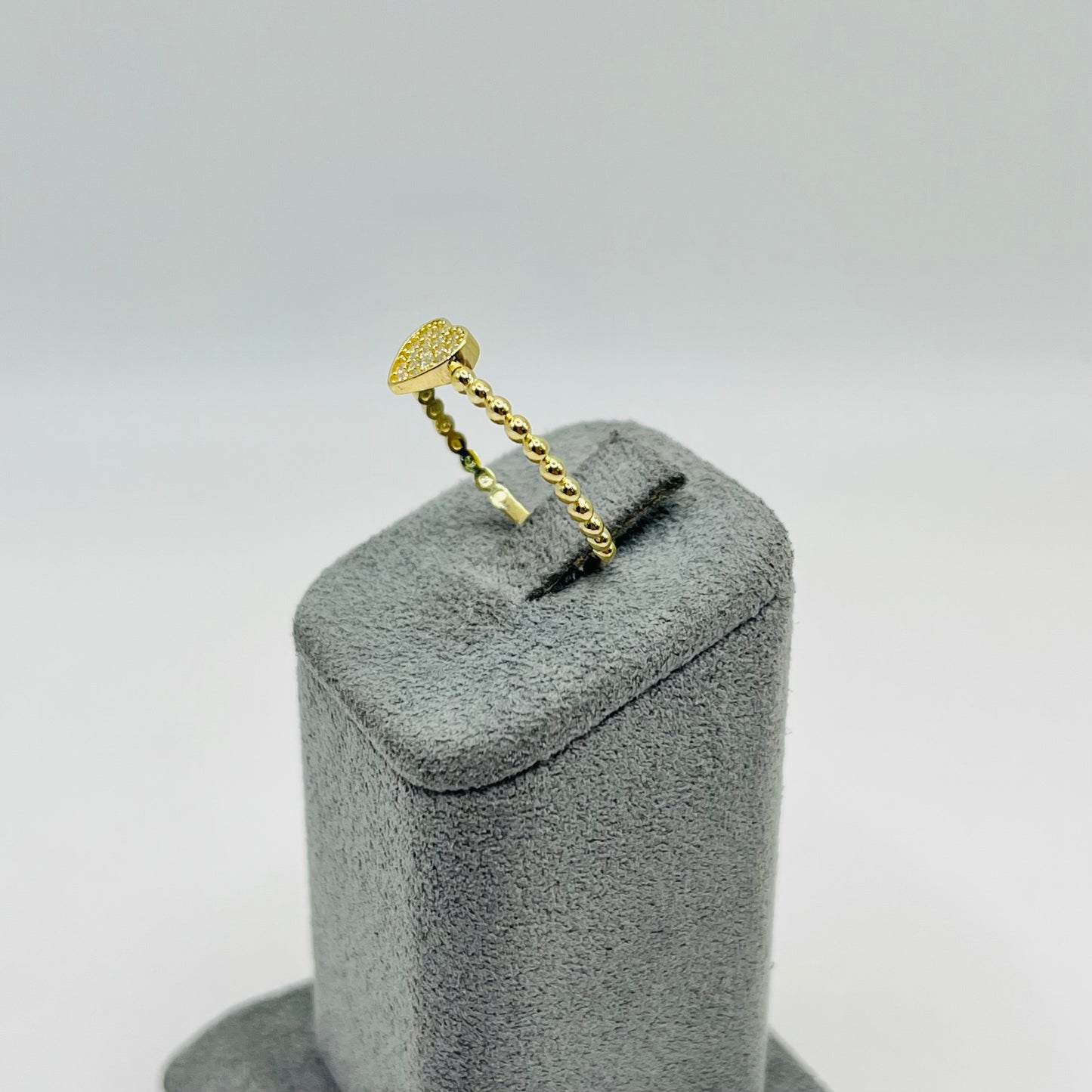 10k Gold Cz Heart Beaded Band Ring Medium