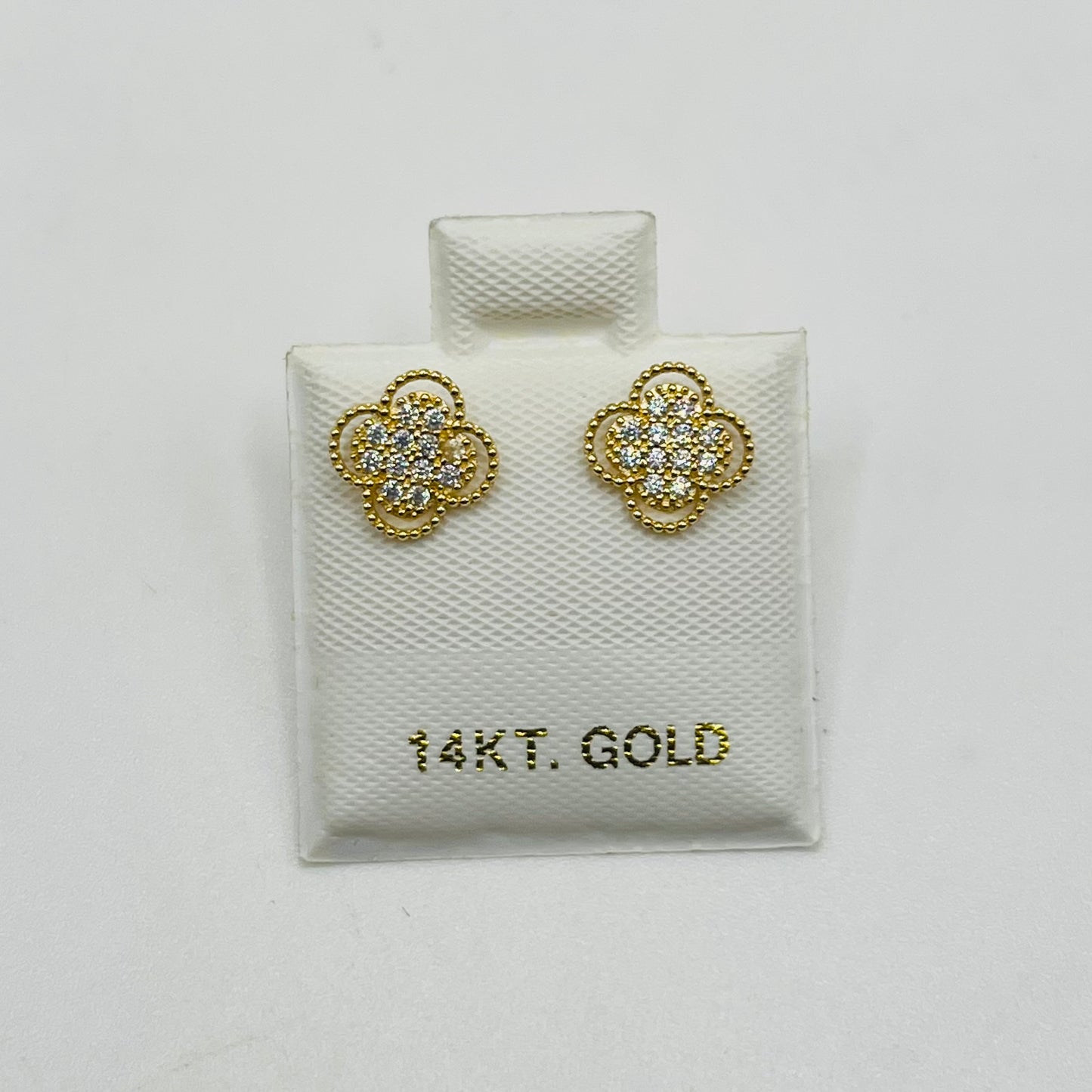 14k Gold CZ Clover Earrings