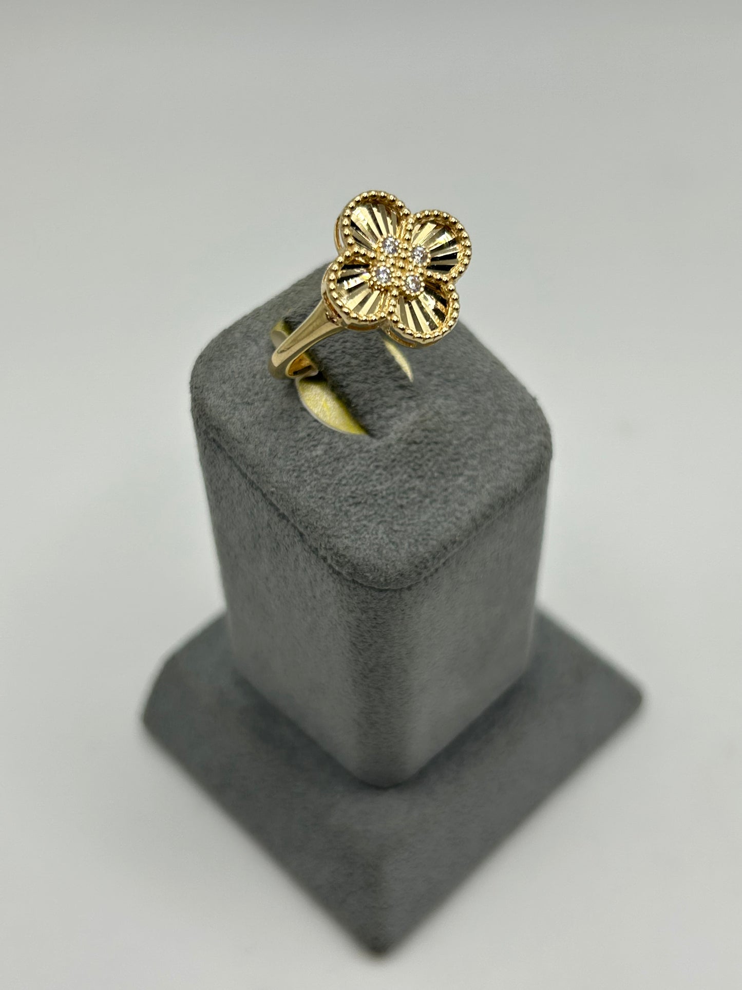 14K Gold CZ Fancy Clover Ring