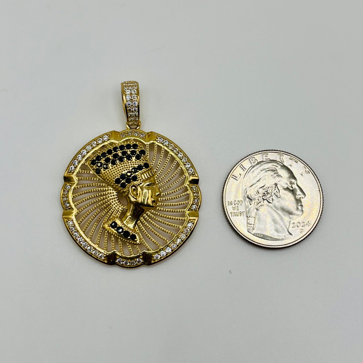 10k Gold Round CZ Nefertiti Charm