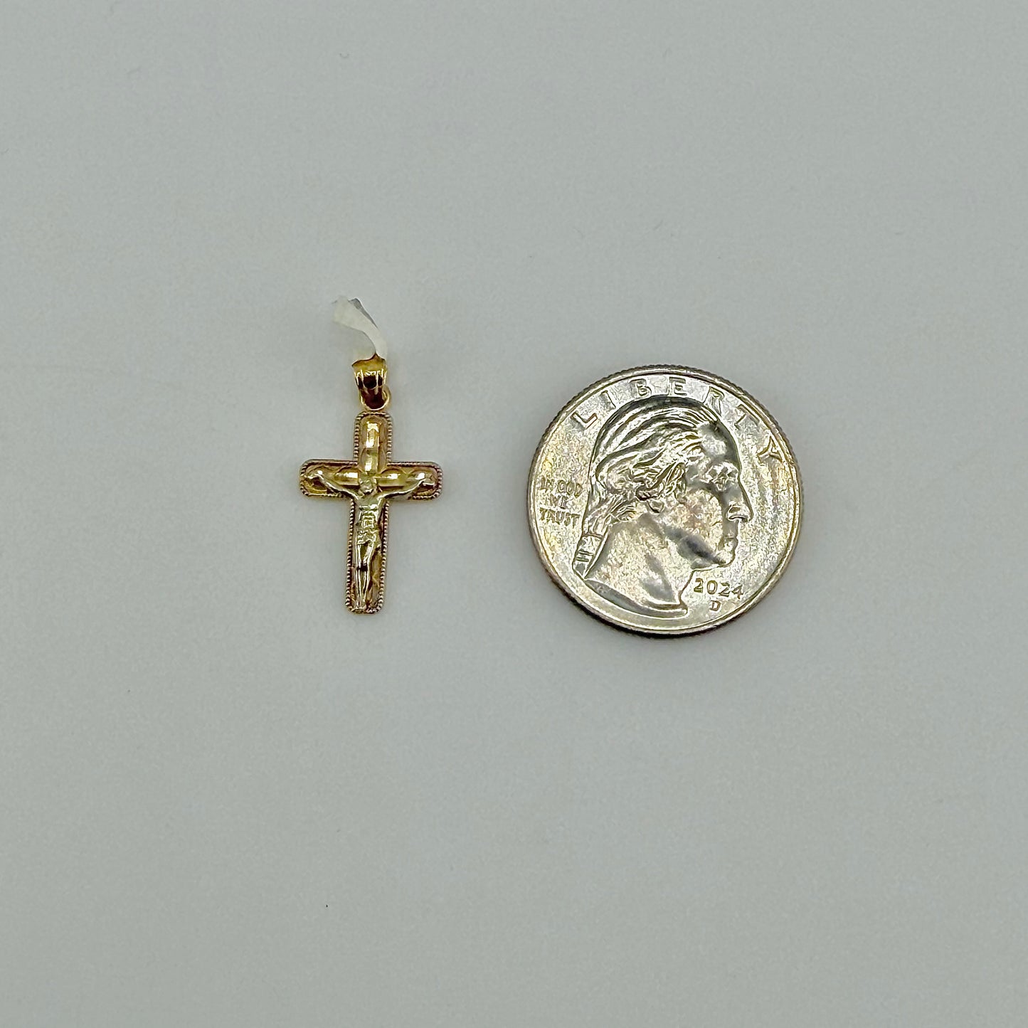 14k Gold two tone Crucifix Dainty Cross Charm