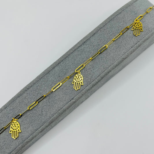 10k Gold Designer Bracelet - Fancy Hamsa Charms