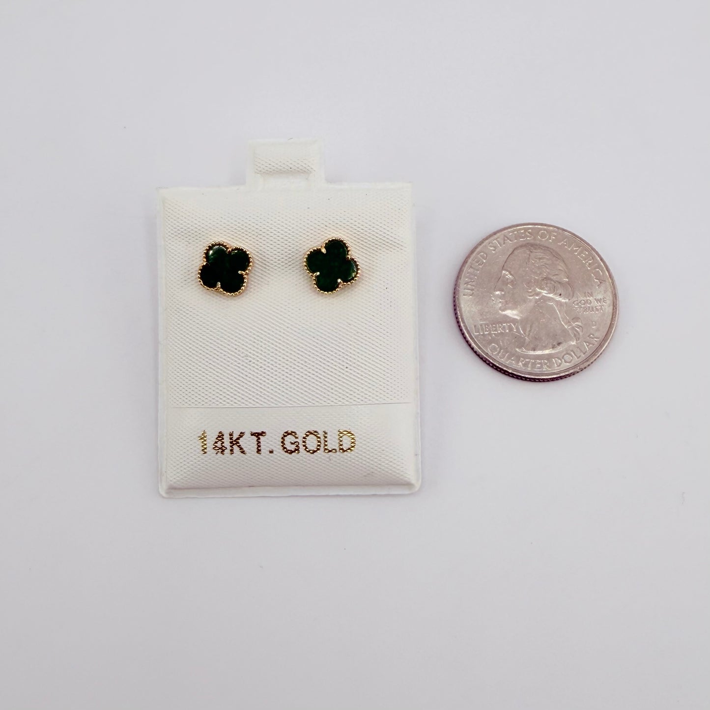 14k Gold Jade Clover Earrings