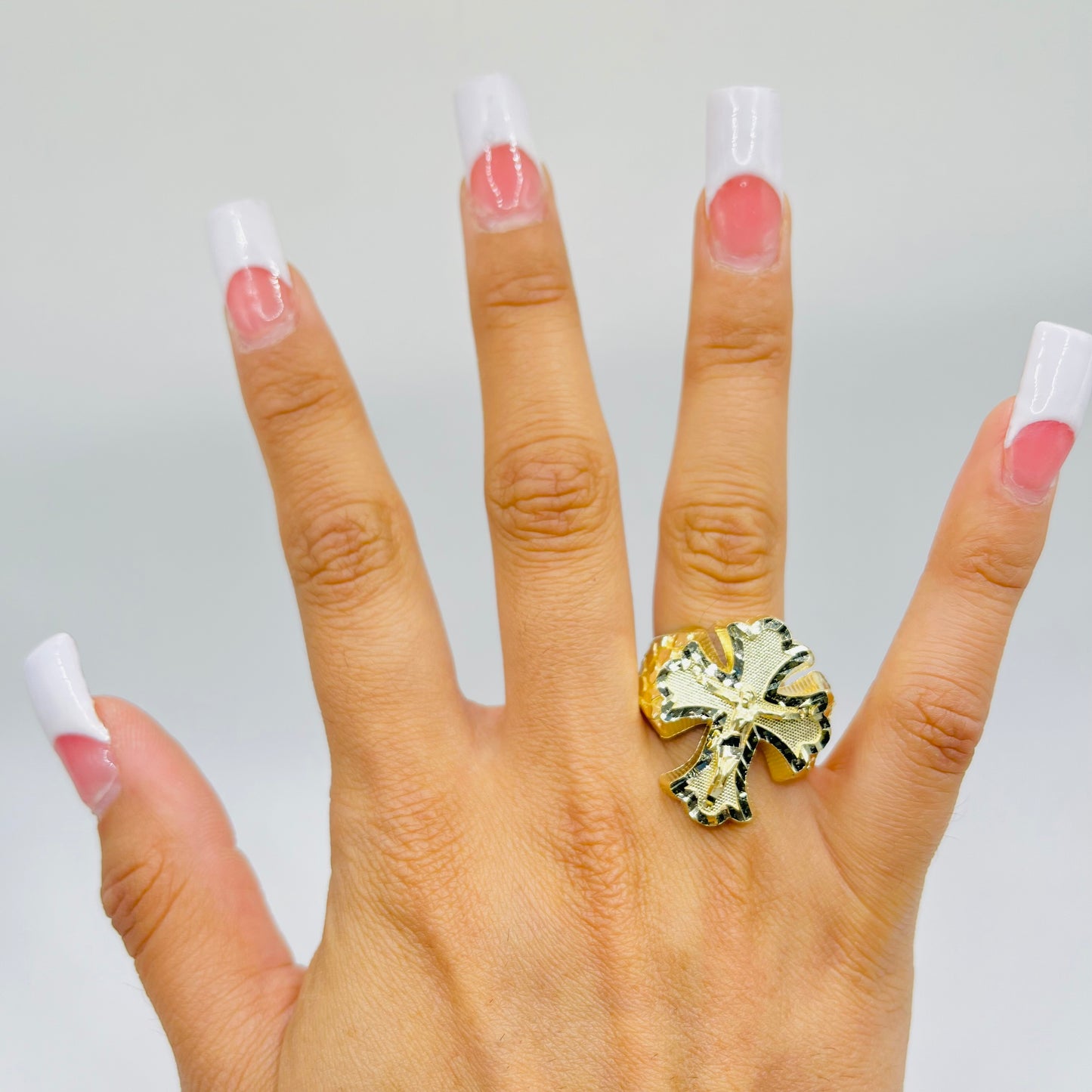 10k Gold Royal Cross with Jesus Nugget Ring (Large)