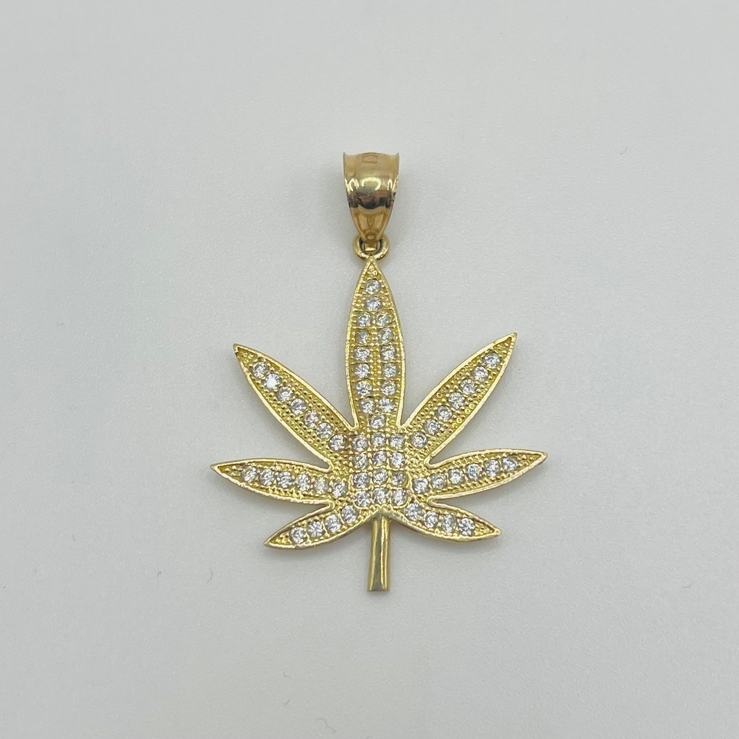 10k Gold Cz Weed Pendant