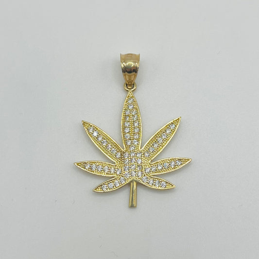 10k Gold Cz Weed Pendant