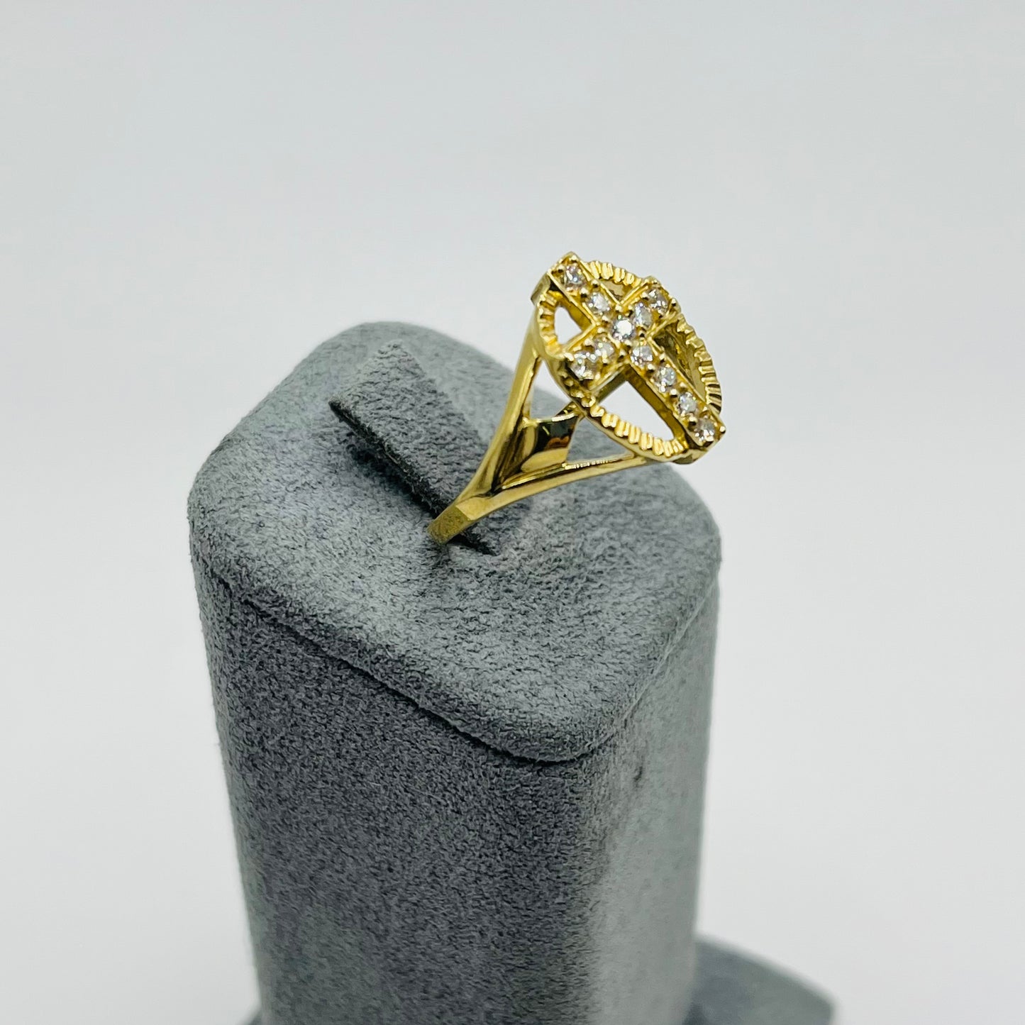 10K Gold Oval Cross CZ Ring
