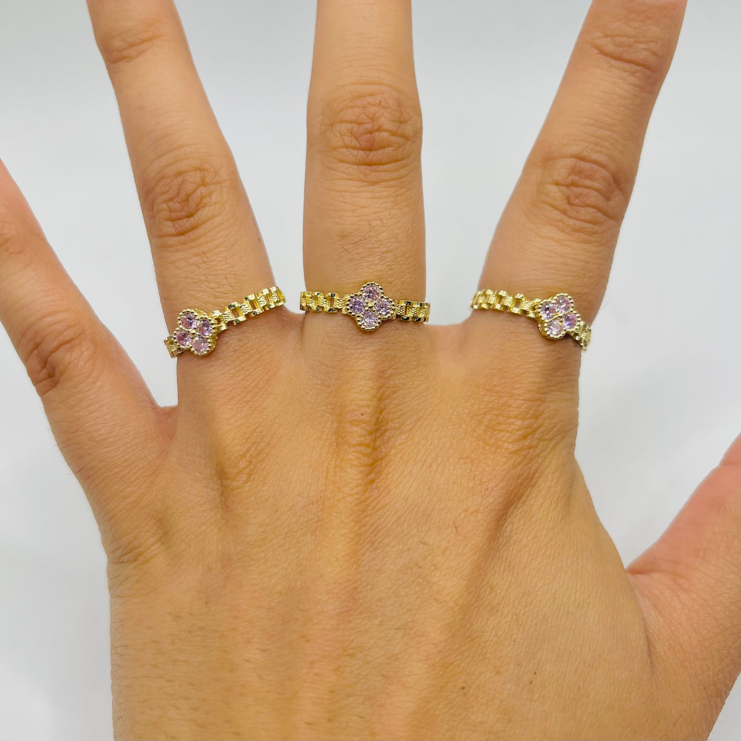 10k Gold Pink Clover Rx Ring (SML)