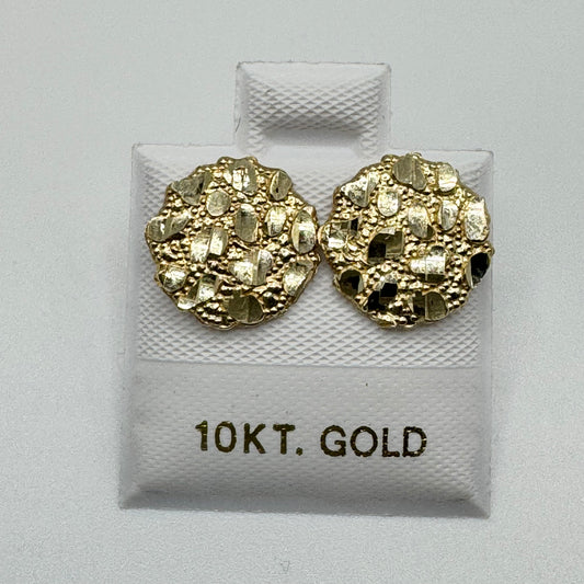 10K Gold Round Nugget Earrings - Medium (~12mm)