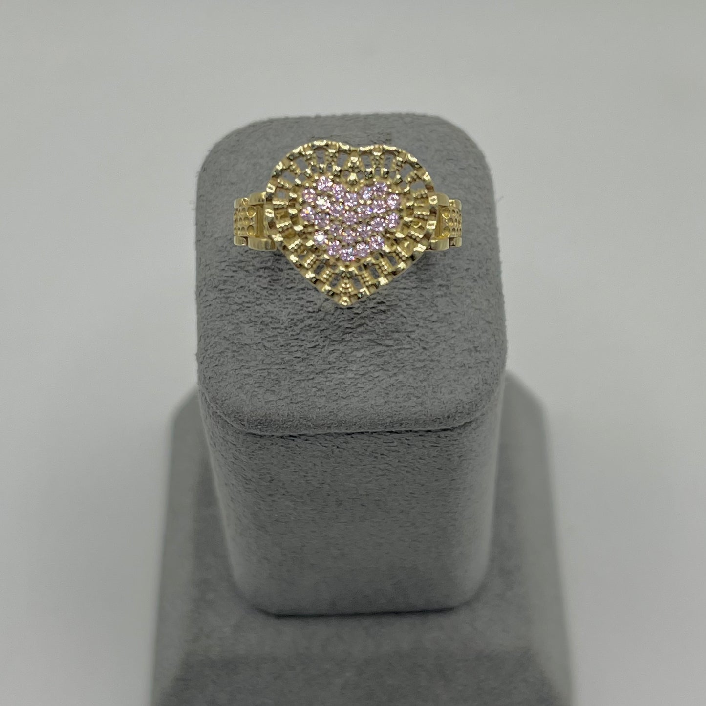 10K Gold Flat RX Heart Ring with CZ Pink