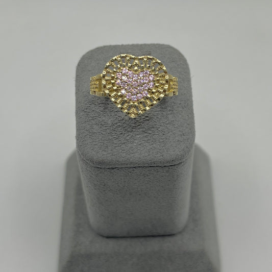 10K Gold Flat RX Heart Ring with CZ Pink