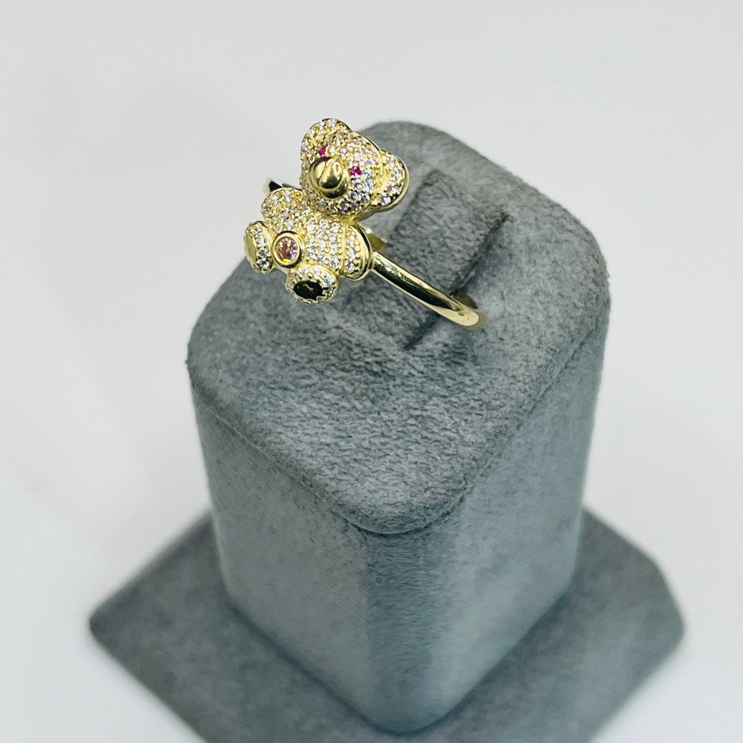 10k Gold Pink Cz Teddy Bear Ring
