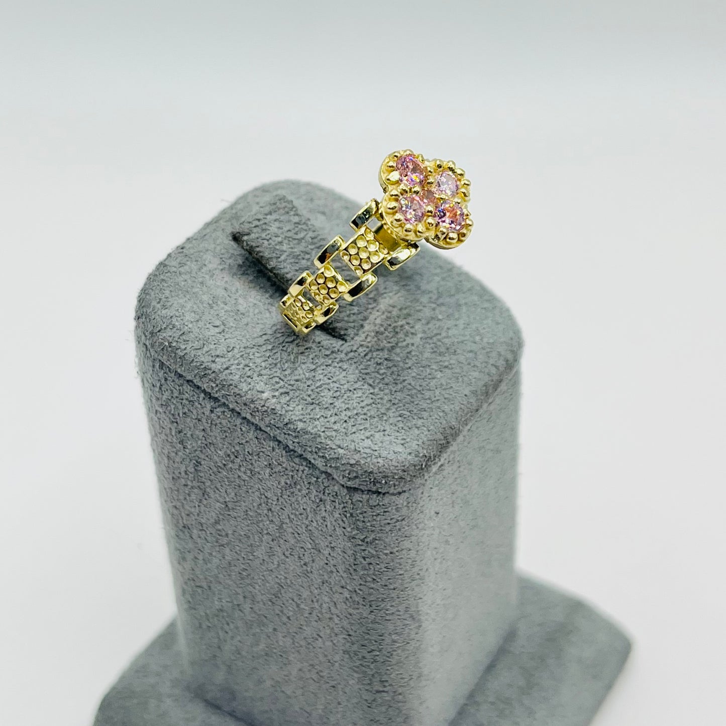 10k Gold Rx Pink Clover Ring