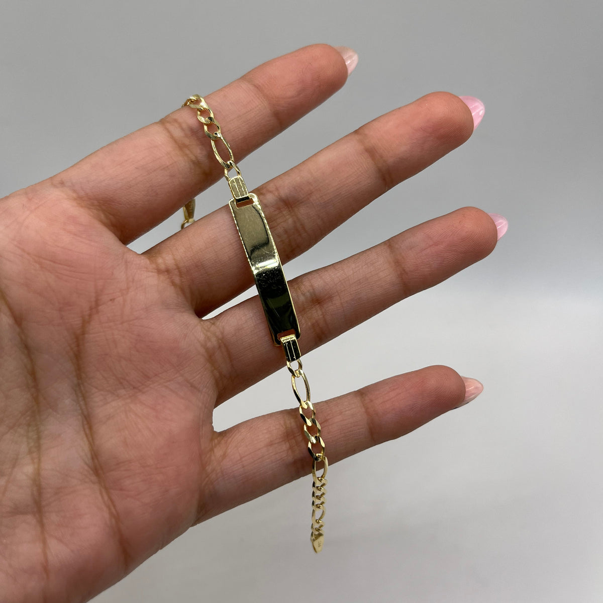 10K Gold 3mm Solid Figaro ID Bracelet