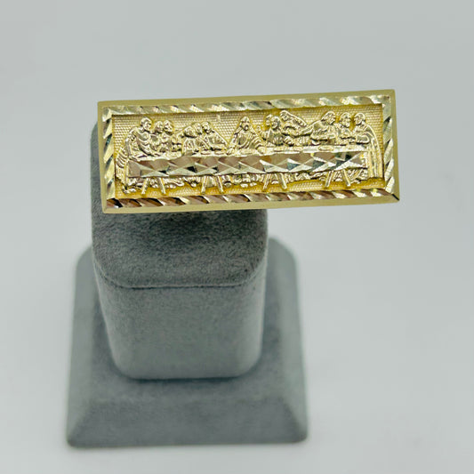 10K Gold Two Finger Square Last Supper Ring
