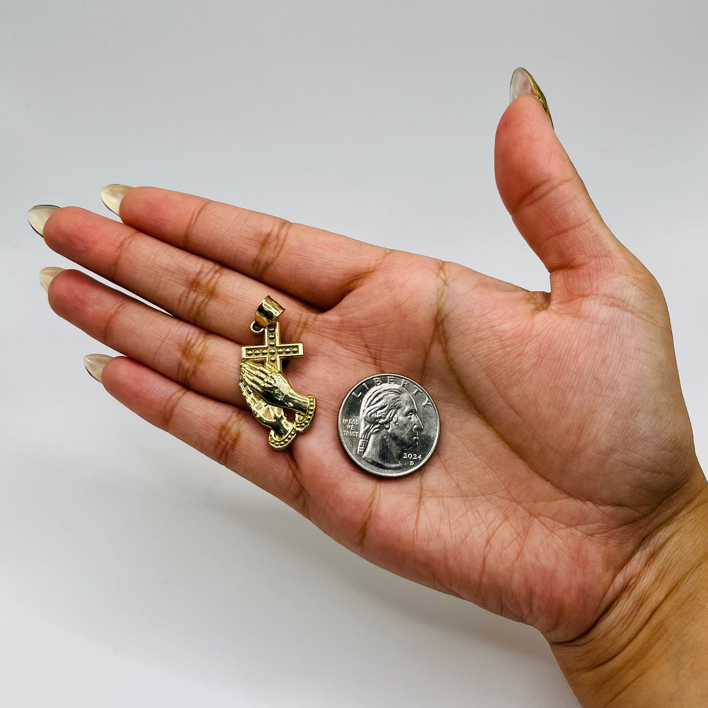 10k Gold Praying Hands with Cross Charm