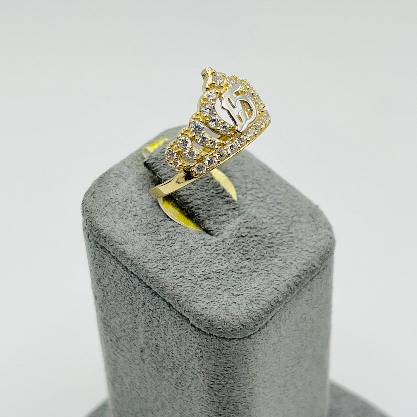 14K Gold CZ Quince Crown Ring