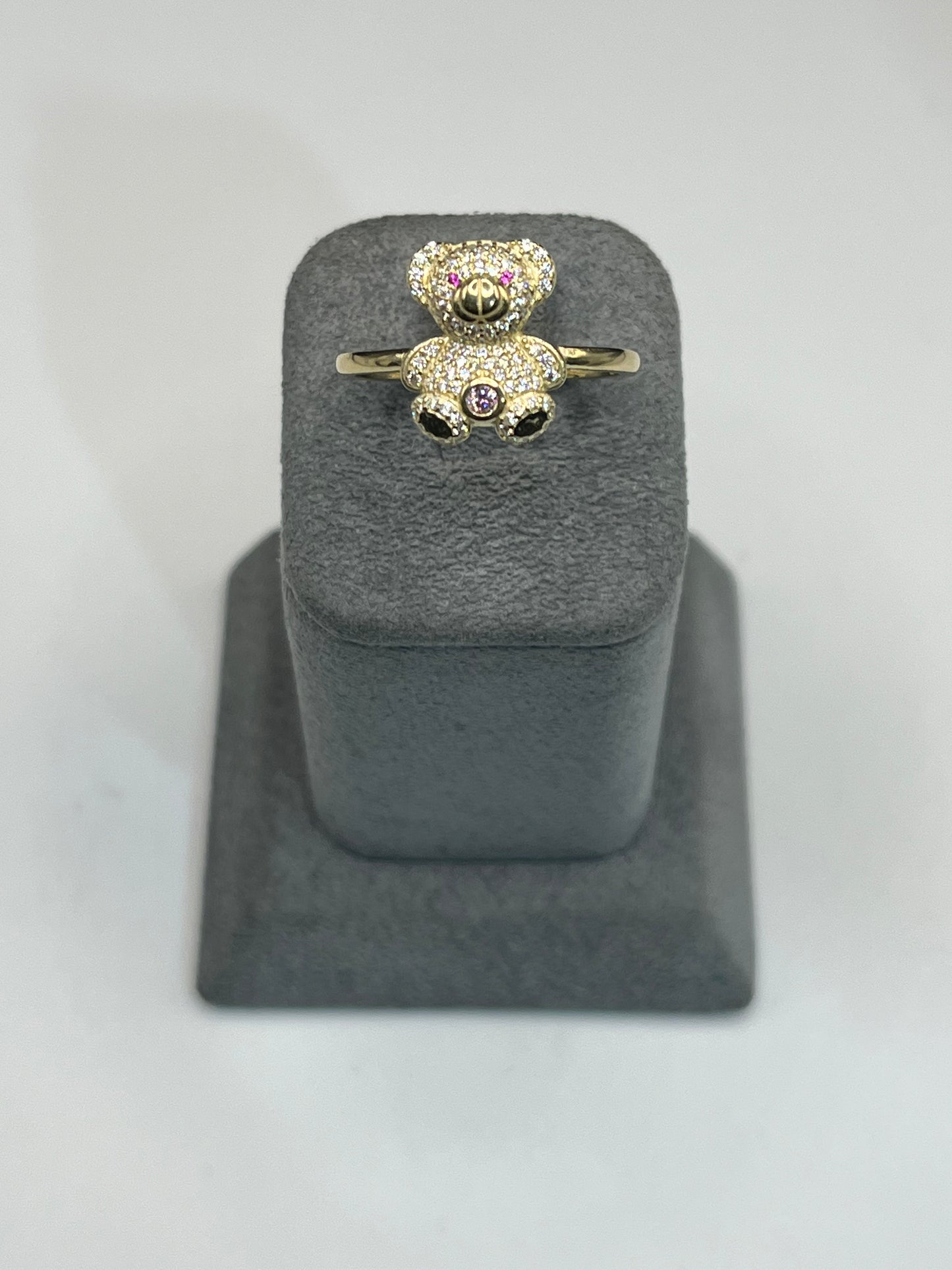 10k Gold Pink Cz Teddy Bear Ring