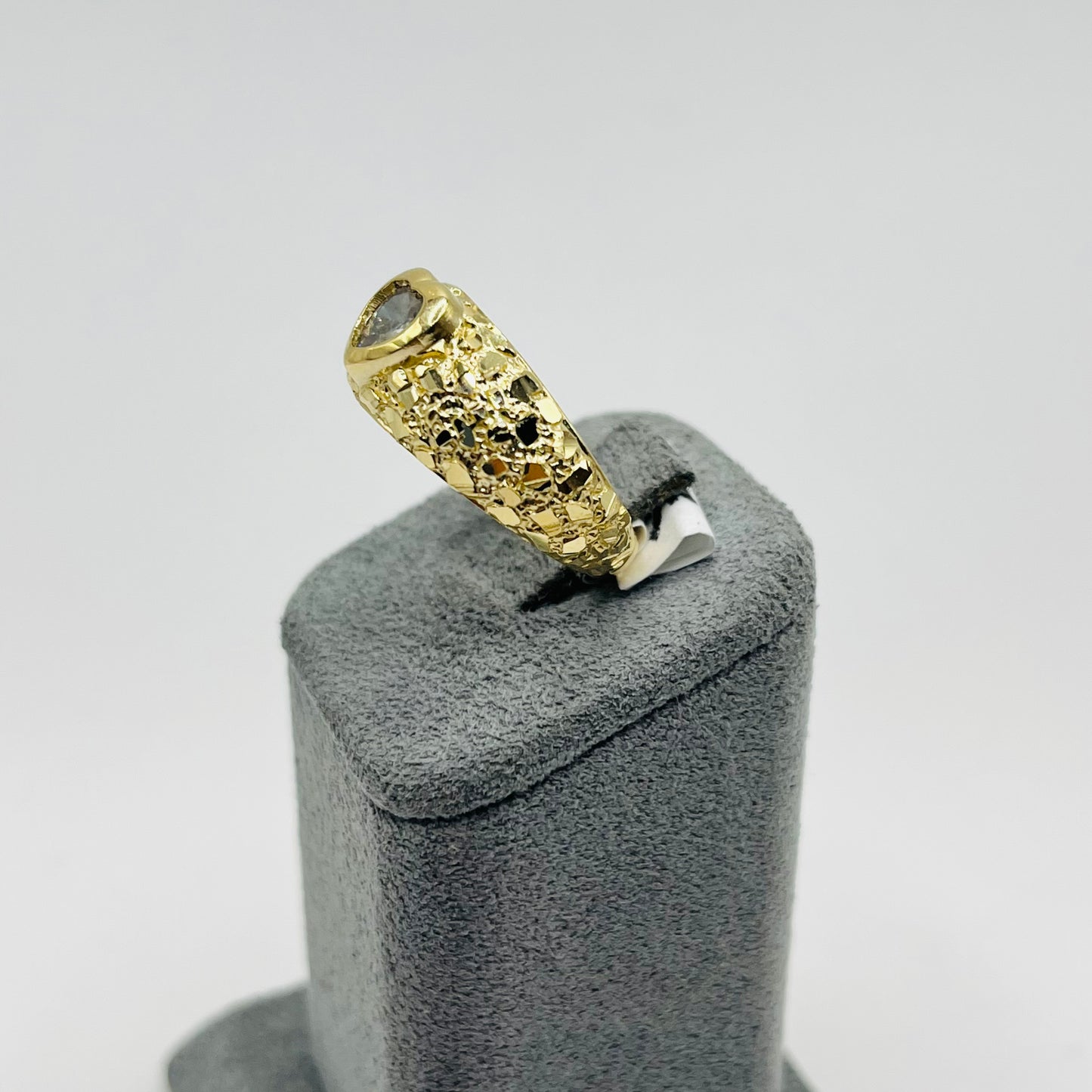 14k Gold Nugget Cz Heart Ring