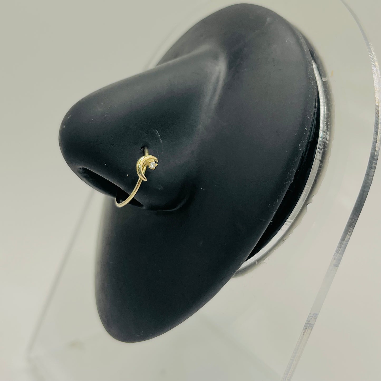 14K Gold CZ Moon and Star Nose Ring Hoop