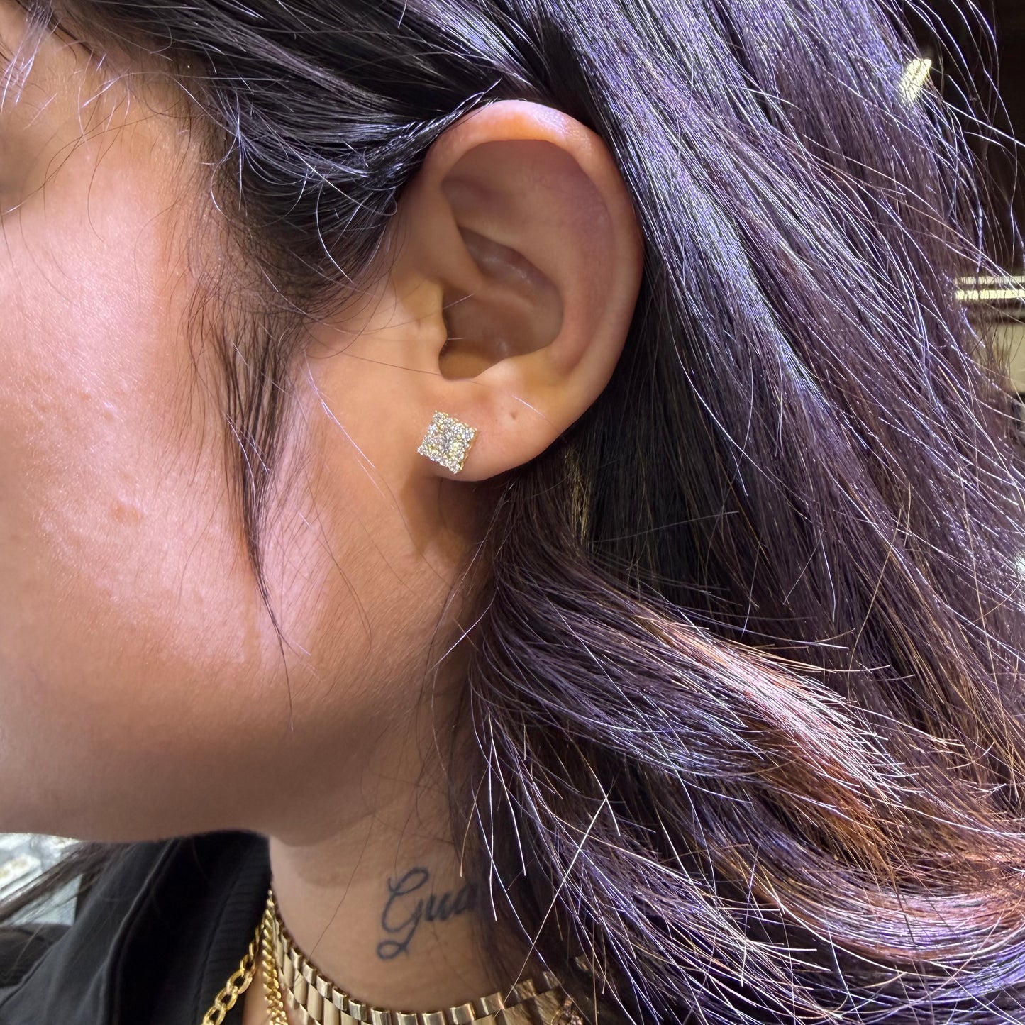 10K Gold Square CZ Earrings