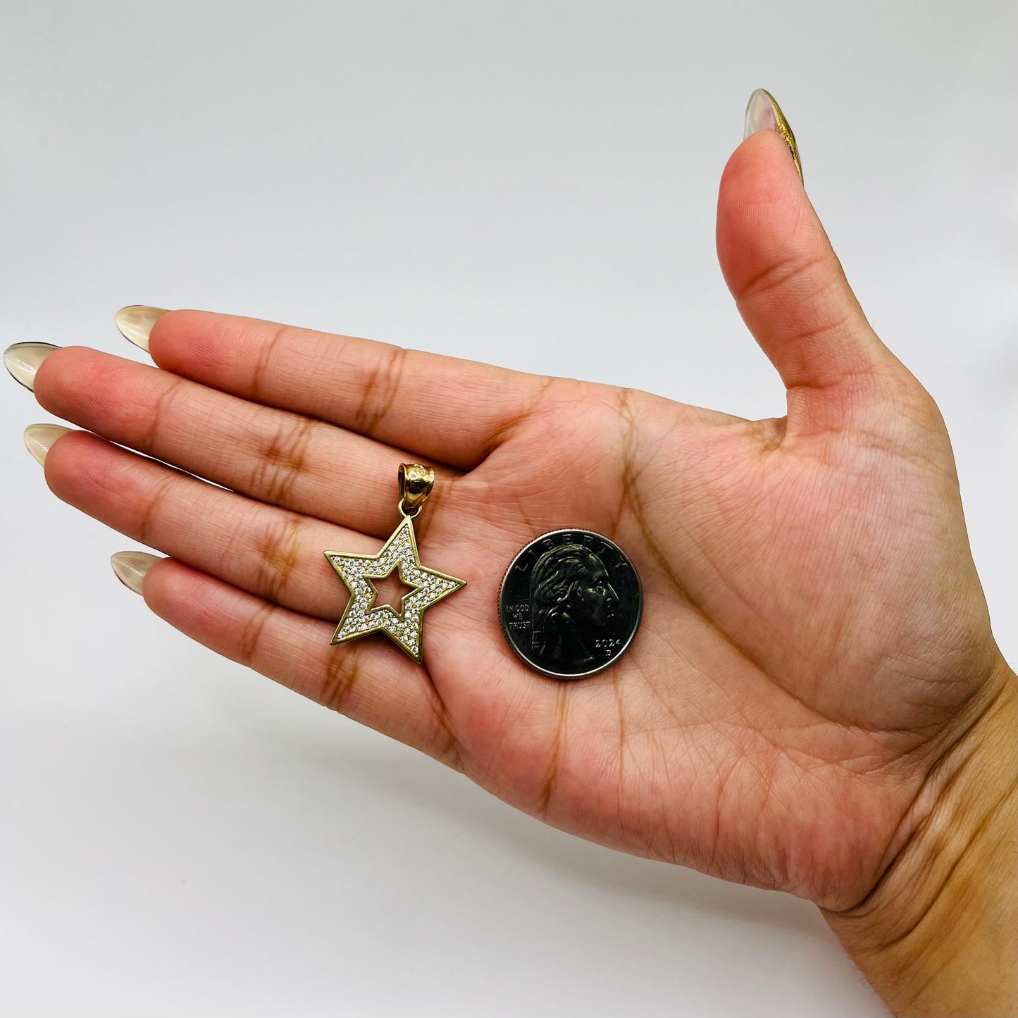 10k Gold CZ Open Star Charm
