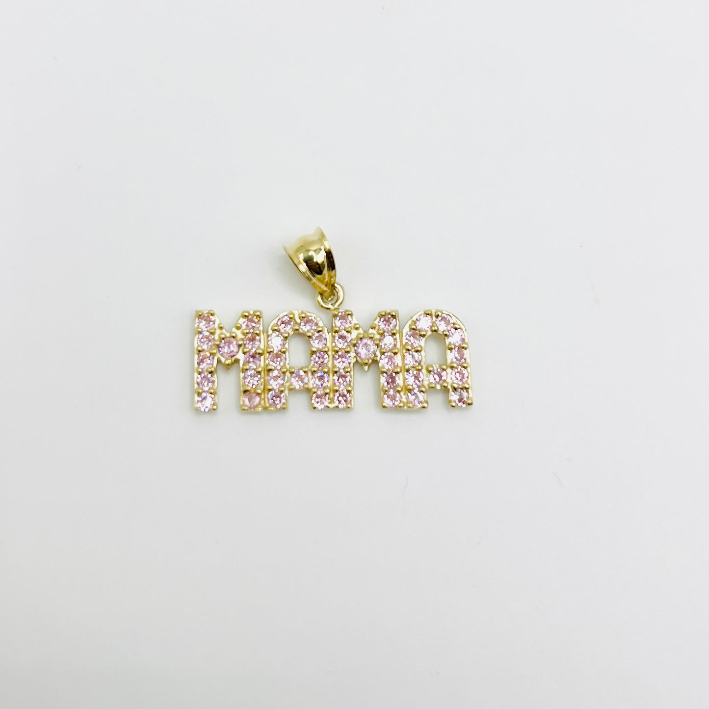 10K Gold Pink CZ MAMA Charm