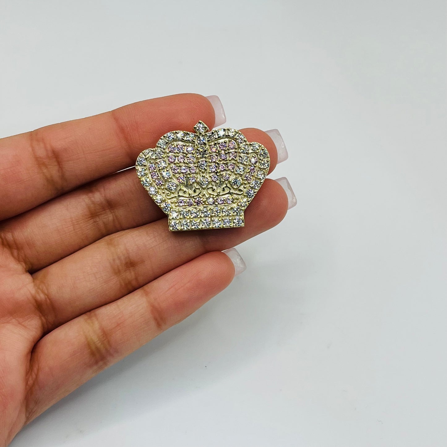 10K Gold Pink and White CZ Crown Sliding Charm for RX Chain