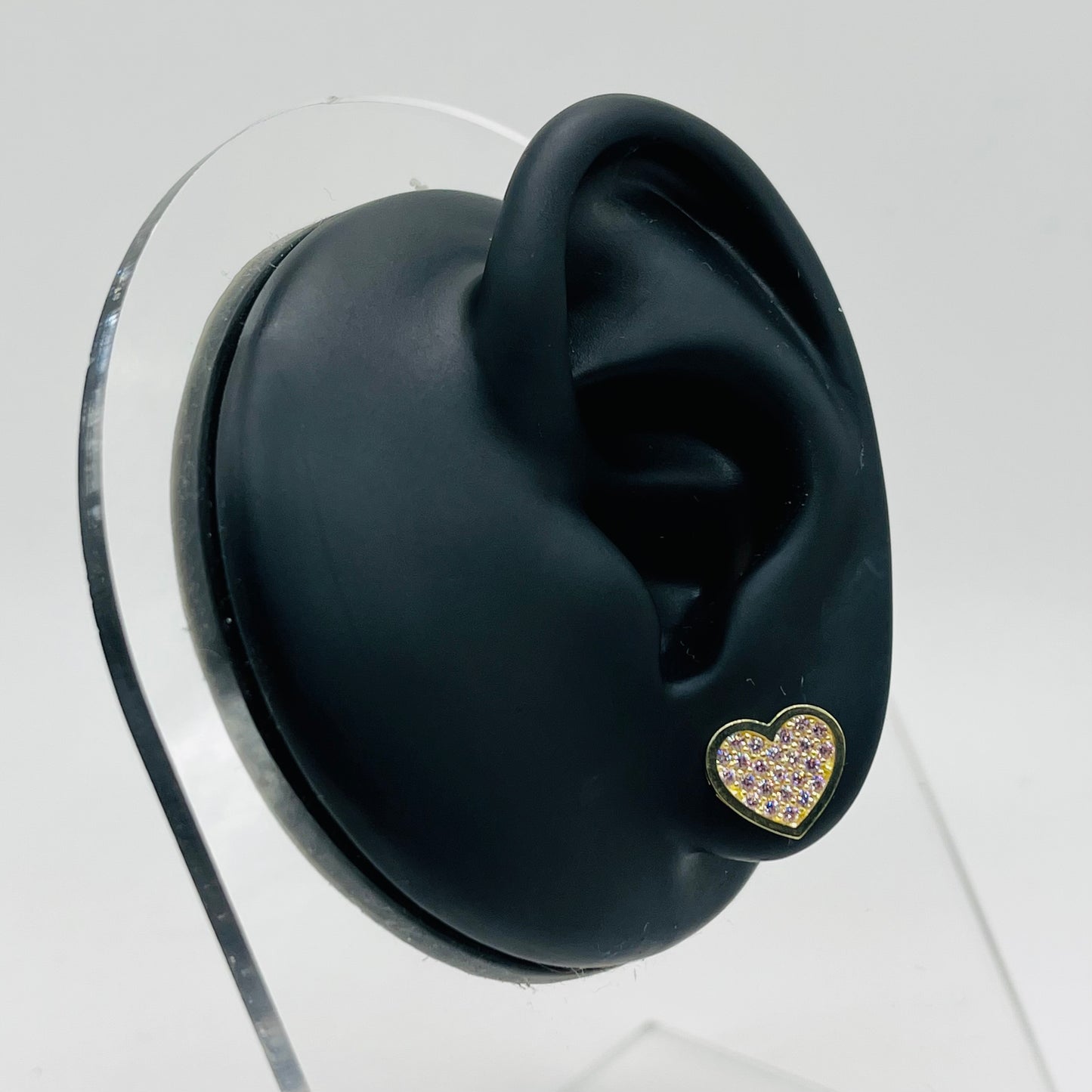 10K Gold Flat Pink Heart Earrings (10mm)