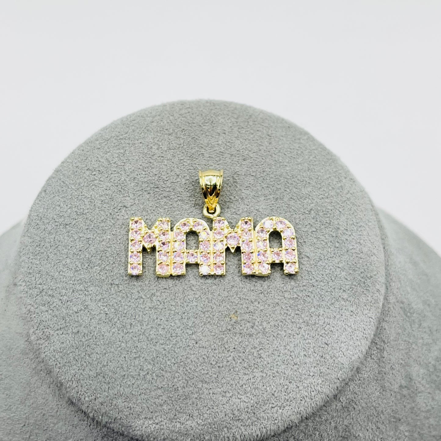 10K Gold Pink CZ MAMA Charm
