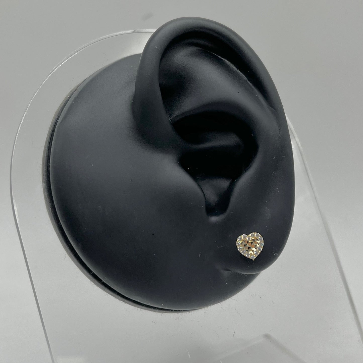 10k Gold Mini Heart CZ Border Earrings (Screwback)