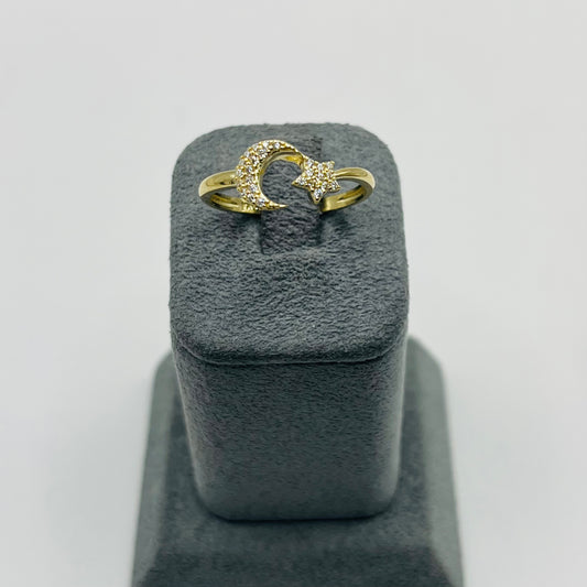 10k Gold Moon and Stars CZ Ring Small
