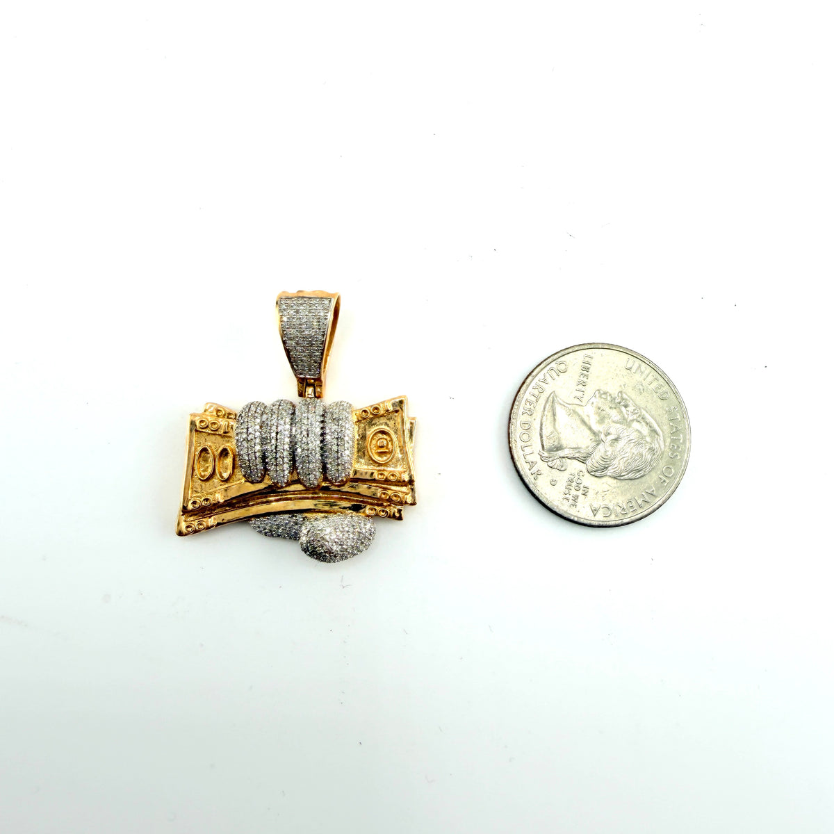 10k Gold Natural Diamond Hand Stack Money Charm