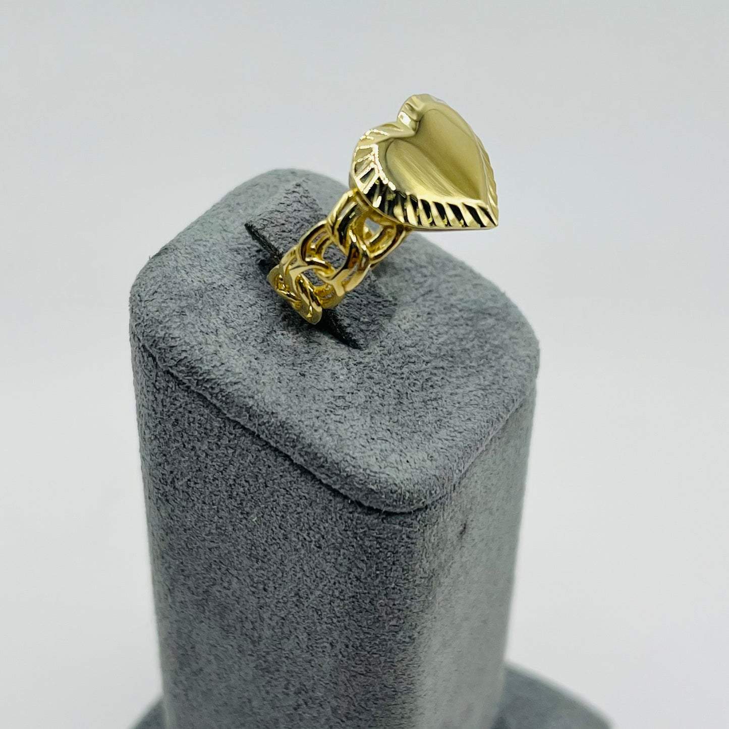 10K Gold Cuban Link Heart Ring
