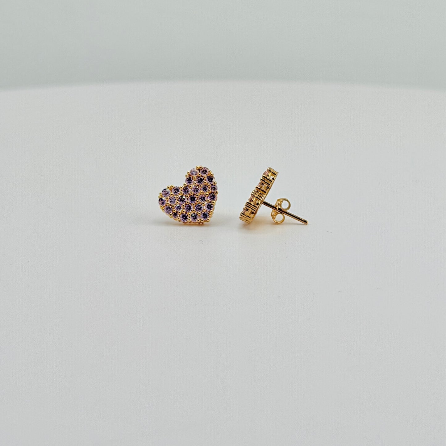 10k Gold BubbleGum CZ Pink Heart Earrings