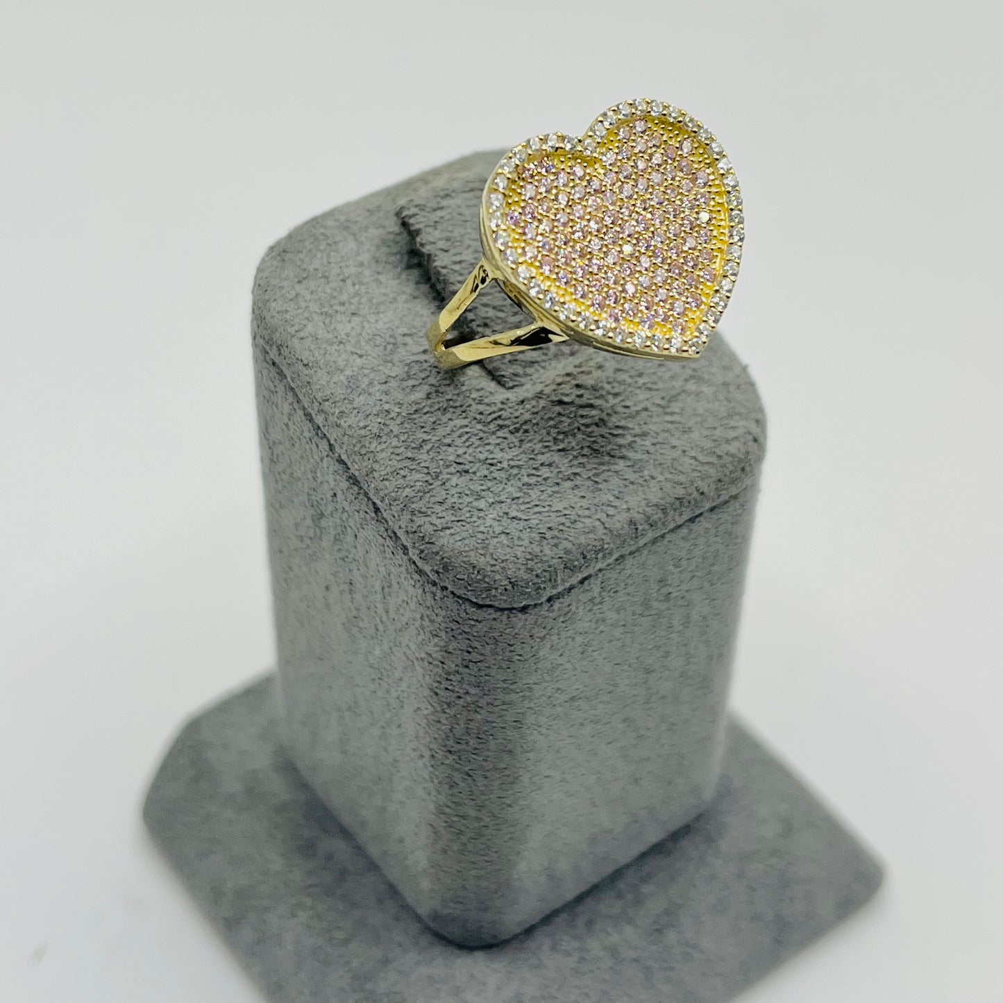 10k Gold Flat Cz Pink Heart Ring (L)