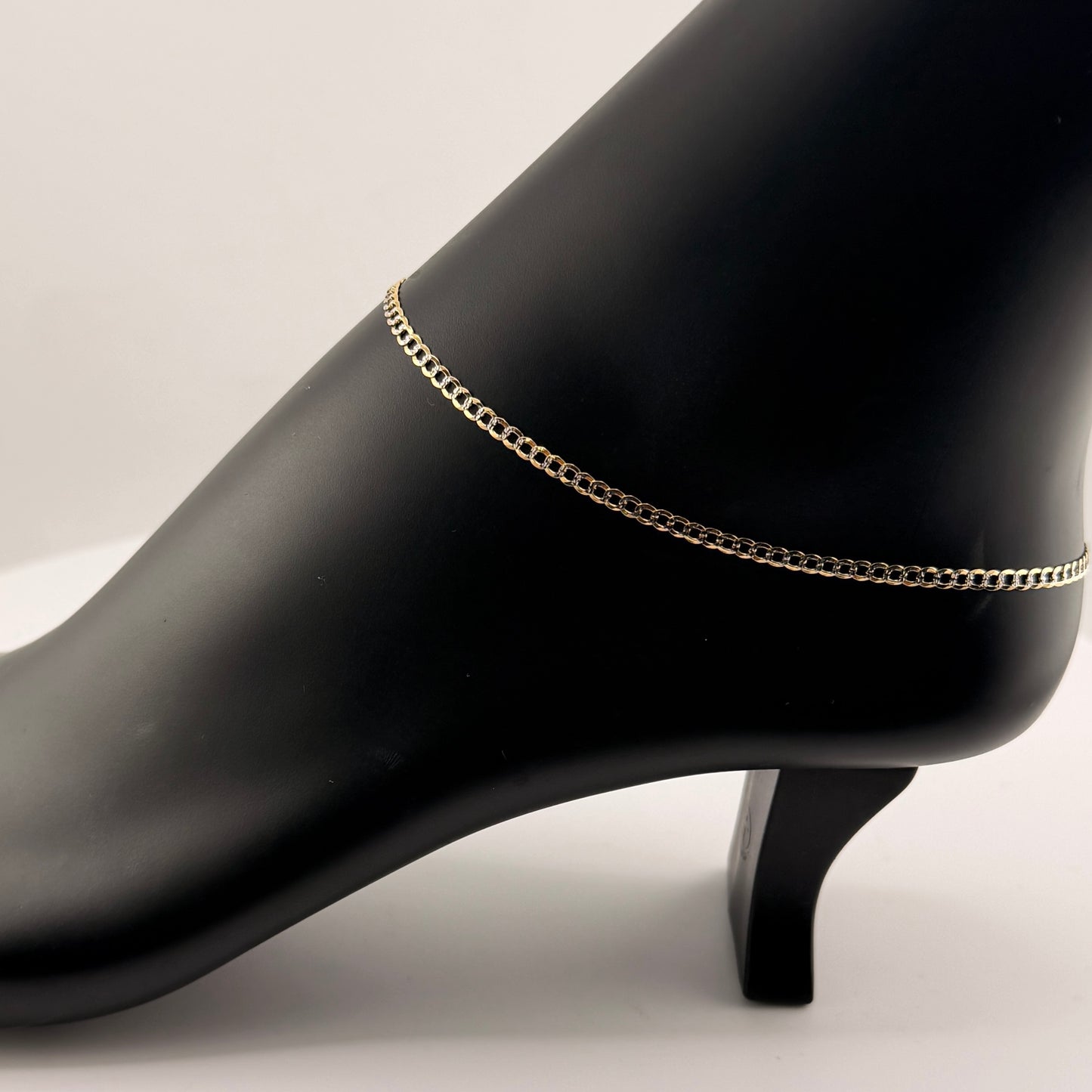 14K Gold Diamond Cut Pave Cuban Curb Anklet
