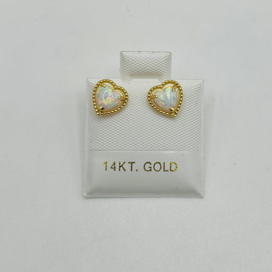 14k Gold Opal Heart Earrings