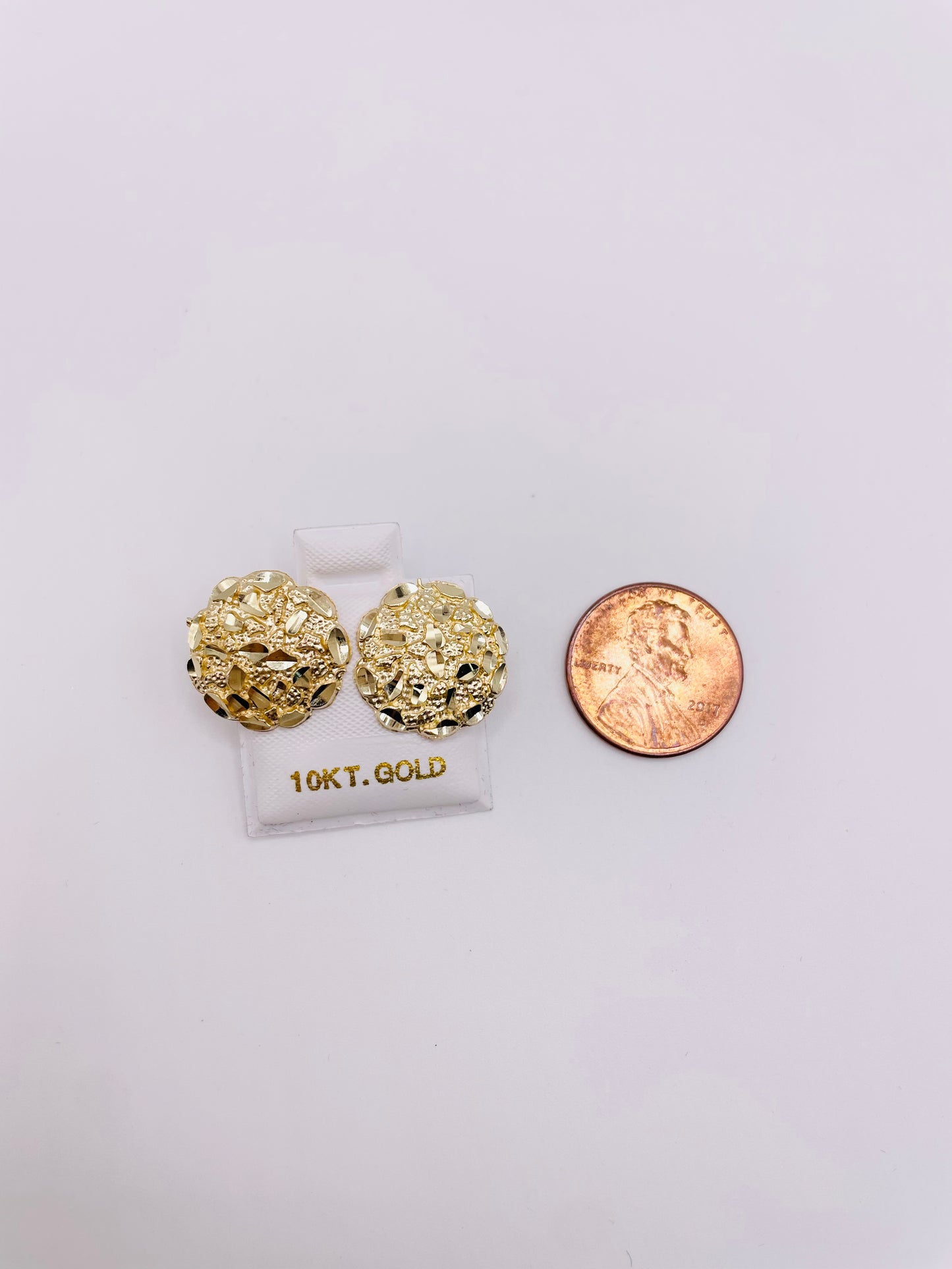 10K Gold Round Nugget Earrings - Large (~15mm)