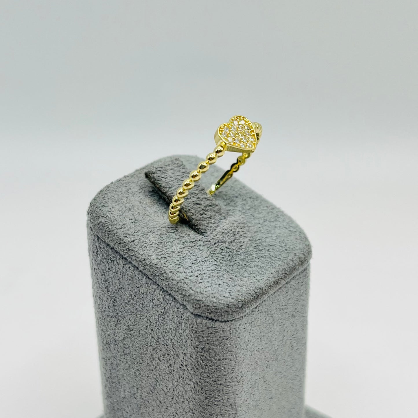 10k Gold Cz Heart Beaded Band Ring Medium
