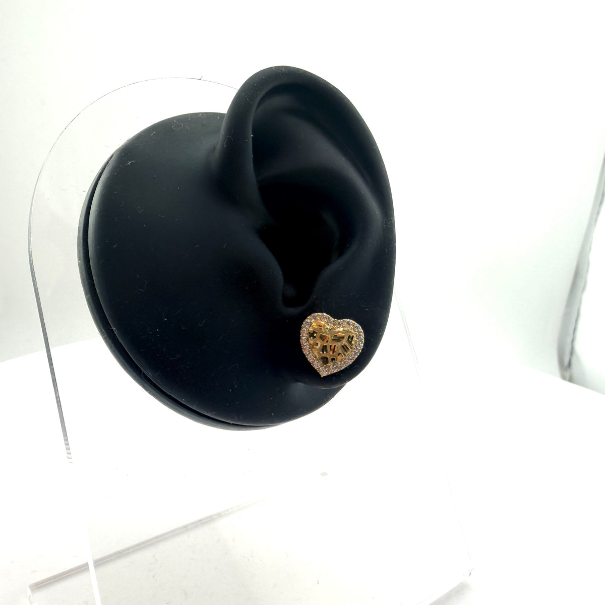 10K Gold Heart Nugget Earrings with CZ Border (Small)