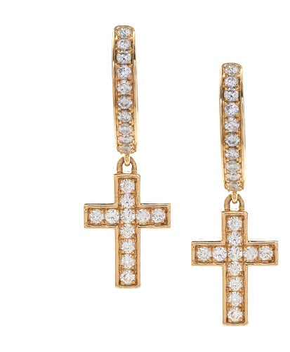 14KY Diamond Dangling Cross Earrings
