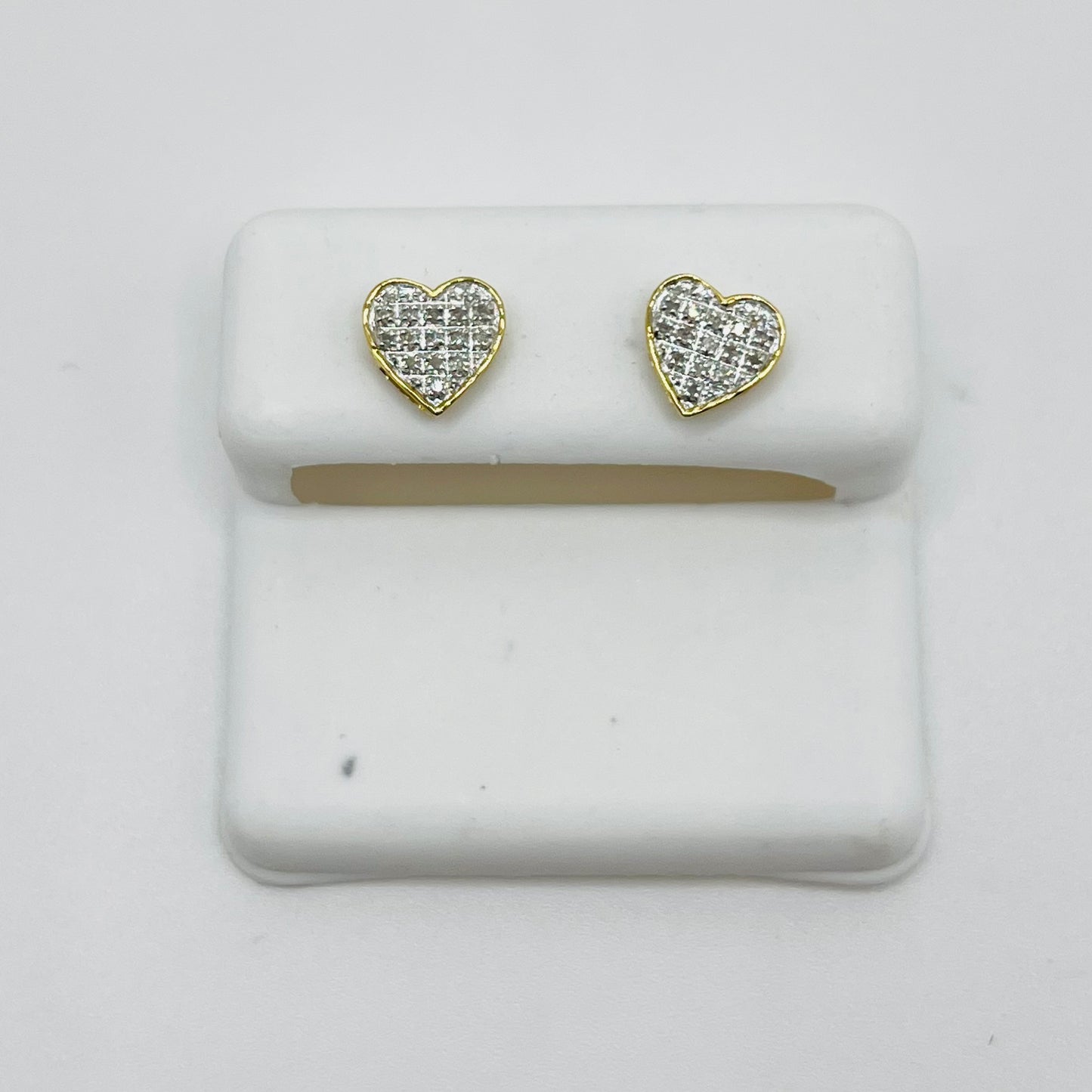 10k Gold Diamond Heart Domed Earrings (Screwback) 7.5mm