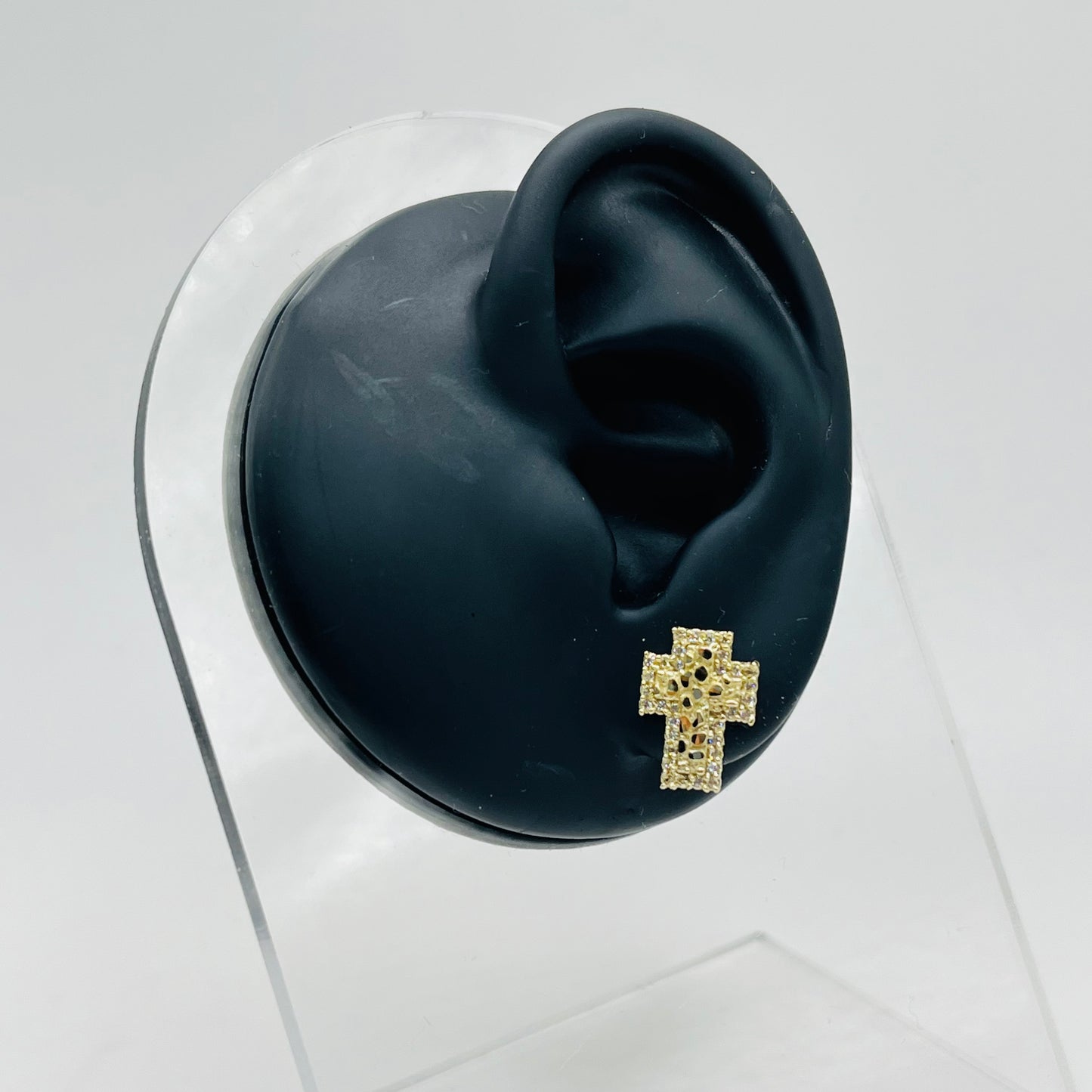 10k Gold Nugget CZ Cross Earrings