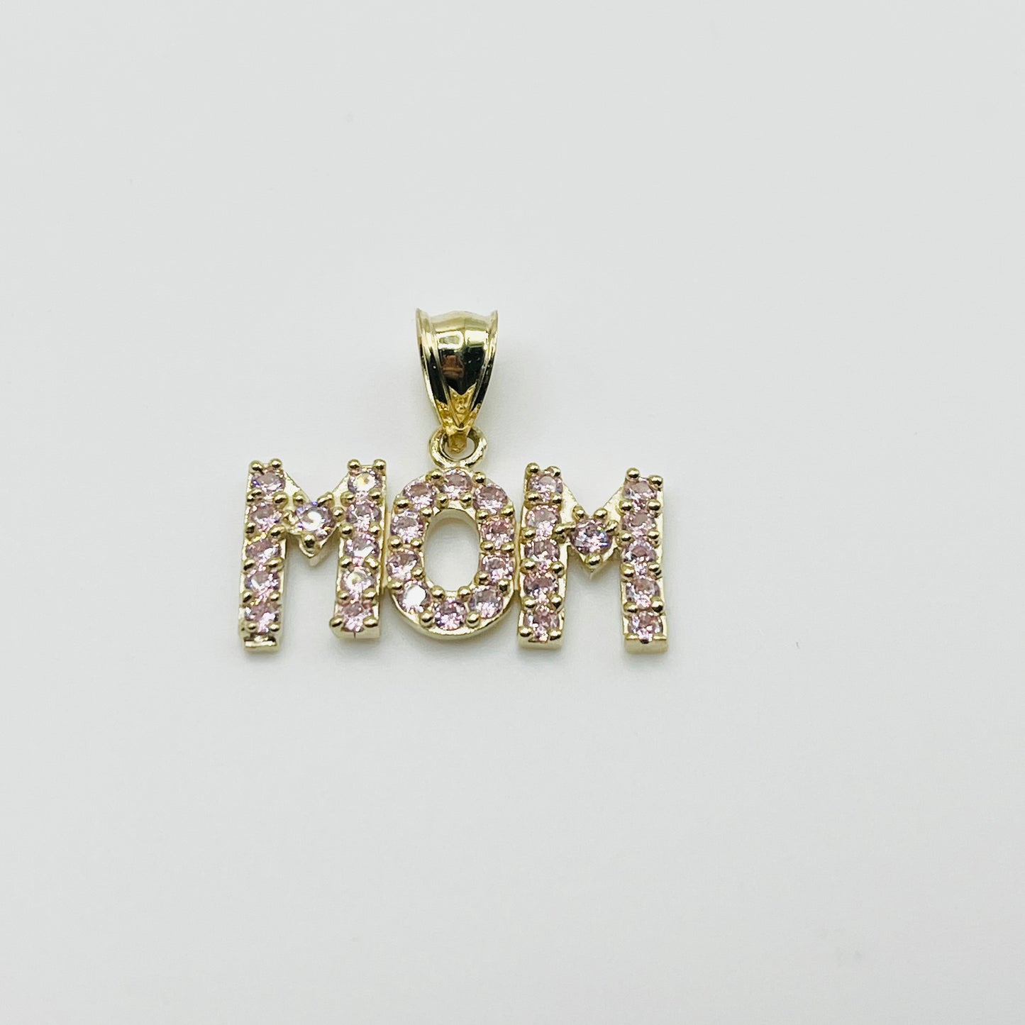 10K Gold Pink CZ MOM charm